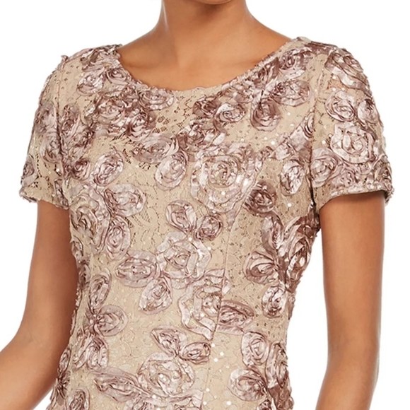 Alex Evenings Rosette A-line Gown, Champagne sz. 8 - Picture 2 of 11